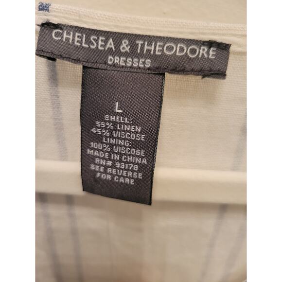 Chelsea & Theodore White Blue Striped Button Down Dress, Sz L - NWT - Picture 4 of 7